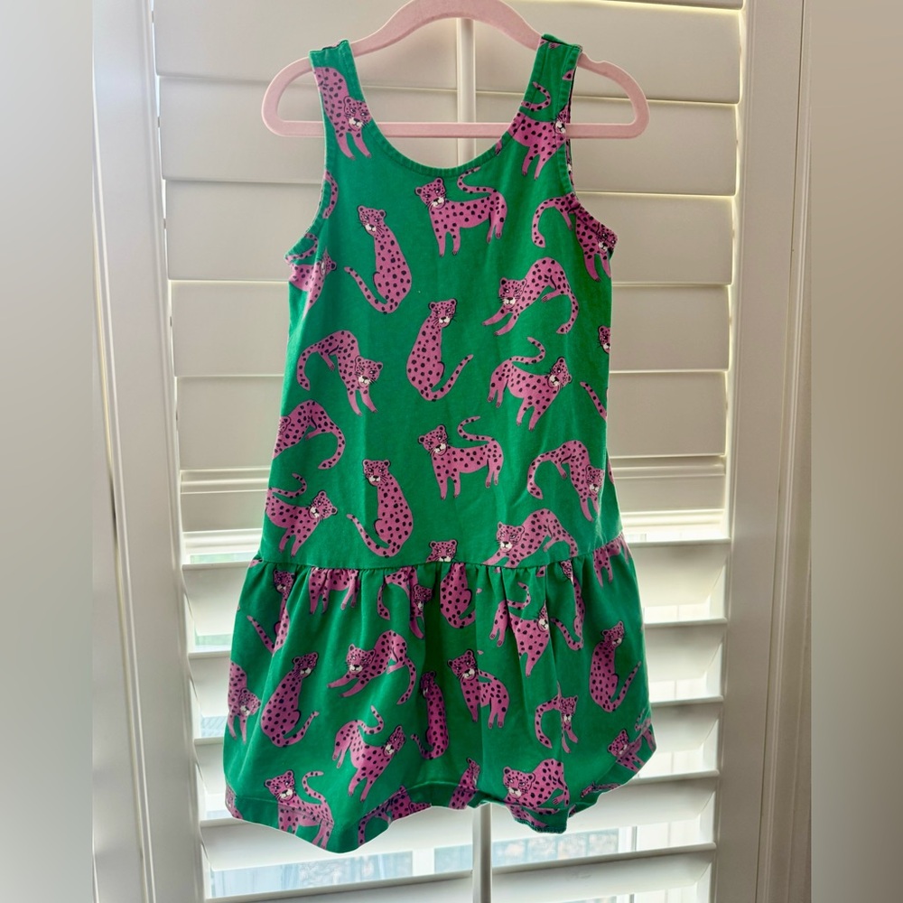Green Kids Dress with Pink Leopard Print